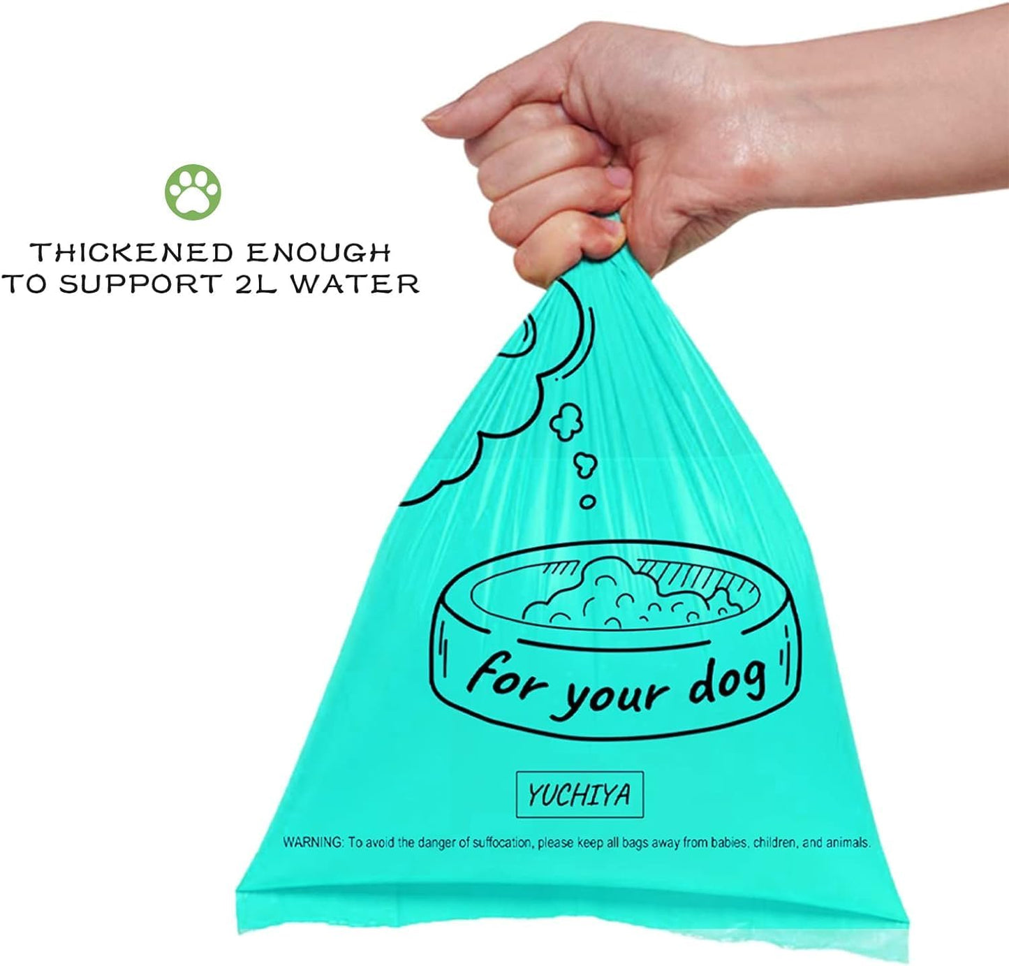 Dog Poop Pickup Bags Holder Dispenser with Standard-Sized Leak-Proof Scented Doggy Waste Bags and Carabiner with Safety Lock&Fastener Never Loose on Leash Lead Again (1 Holder 195 Bags, Beige)