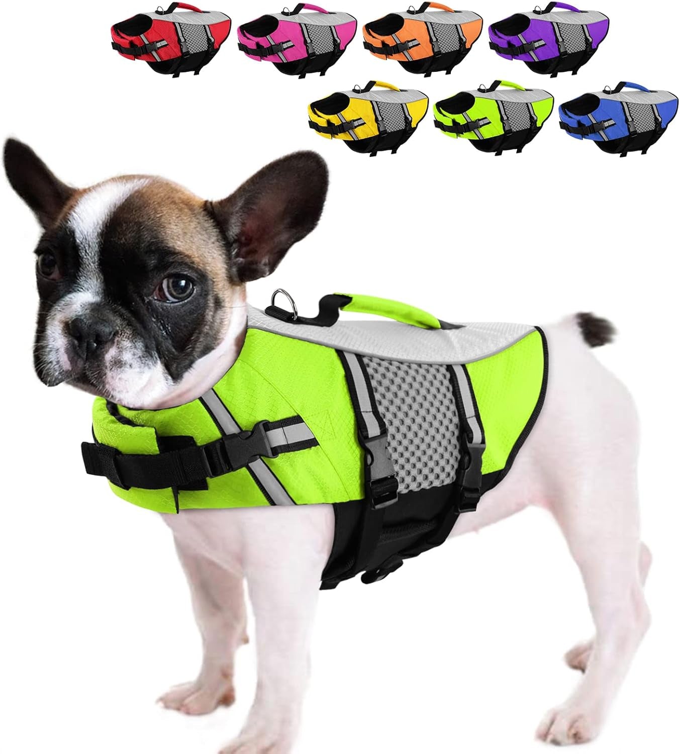 Dog Life Jacket Small Float Vests for Swimming Boating Kayaking Mediumn Puppy Dogs Cats Neoprene Life Preserver Pet Water Lifesaver Lightweight Reflective Green,L