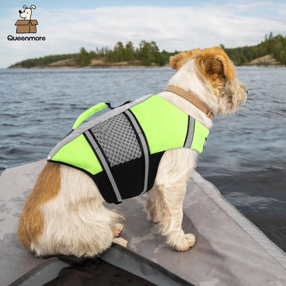 Dog Life Jacket Small Float Vests for Swimming Boating Kayaking Mediumn Puppy Dogs Cats Neoprene Life Preserver Pet Water Lifesaver Lightweight Reflective Green,L