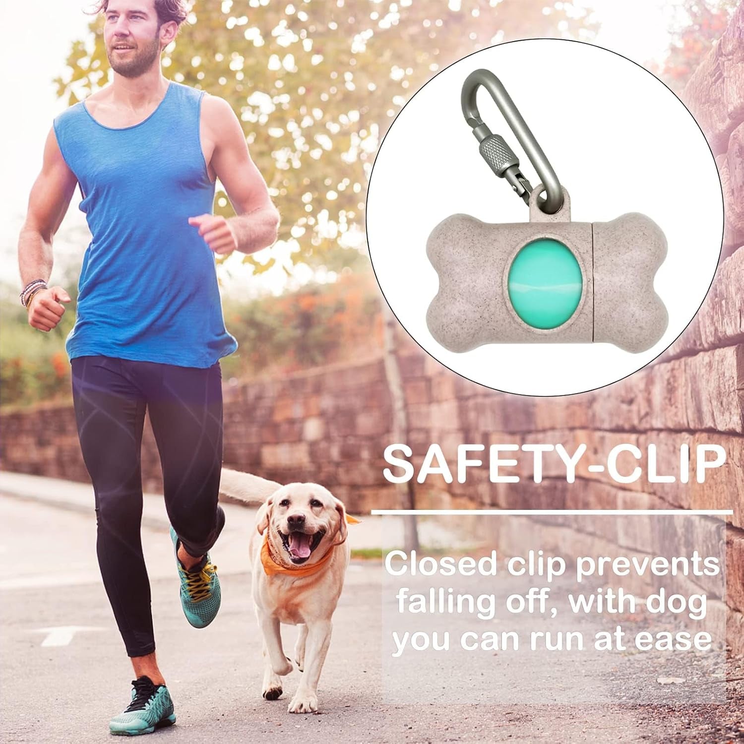 Dog Poop Pickup Bags Holder Dispenser with Standard-Sized Leak-Proof Scented Doggy Waste Bags and Carabiner with Safety Lock&Fastener Never Loose on Leash Lead Again (1 Holder 195 Bags, Beige)