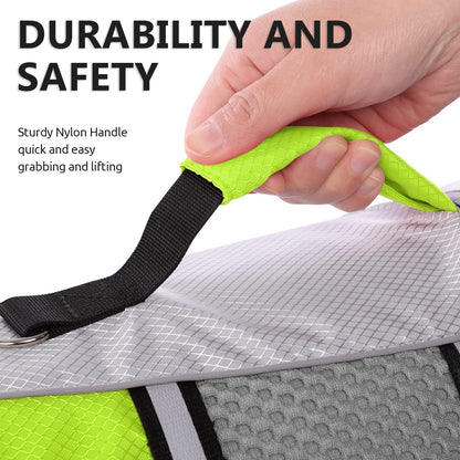 Dog Life Jacket Small Float Vests for Swimming Boating Kayaking Mediumn Puppy Dogs Cats Neoprene Life Preserver Pet Water Lifesaver Lightweight Reflective Green,L
