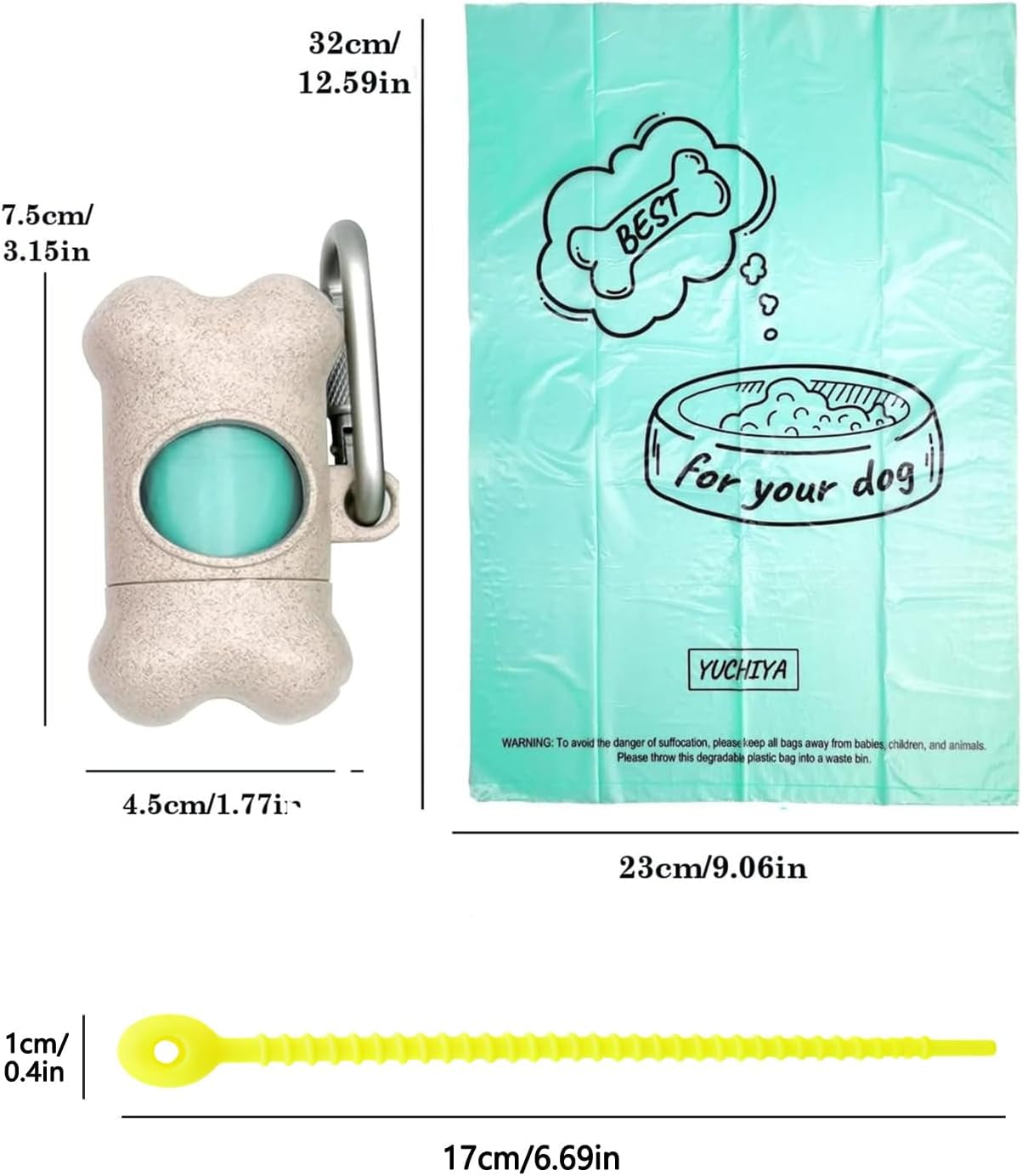 Dog Poop Pickup Bags Holder Dispenser with Standard-Sized Leak-Proof Scented Doggy Waste Bags and Carabiner with Safety Lock&Fastener Never Loose on Leash Lead Again (1 Holder 195 Bags, Beige)