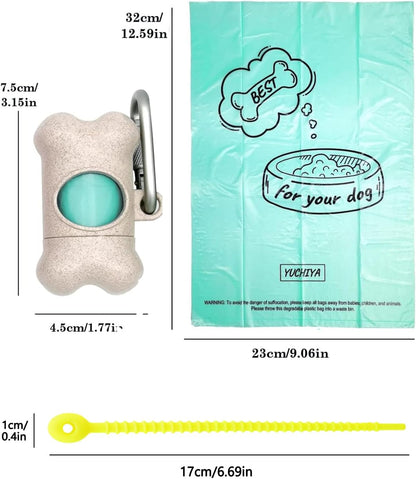 Dog Poop Pickup Bags Holder Dispenser with Standard-Sized Leak-Proof Scented Doggy Waste Bags and Carabiner with Safety Lock&Fastener Never Loose on Leash Lead Again (1 Holder 195 Bags, Beige)